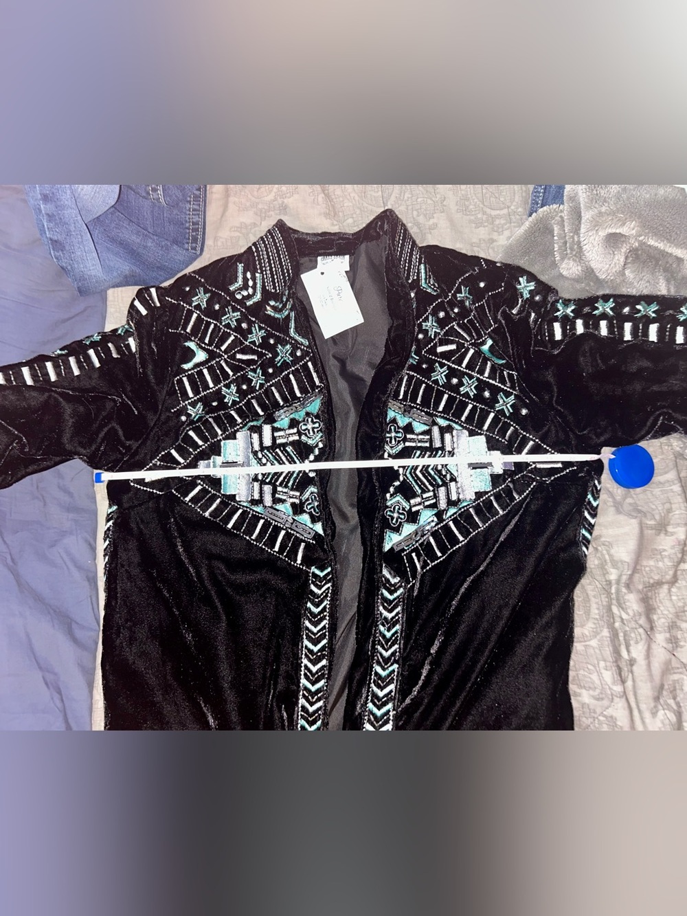 CRAZY TRAIN Black Velvet Embellished Duster Jacket – Size Medium – NWT - Picture 8 of 9